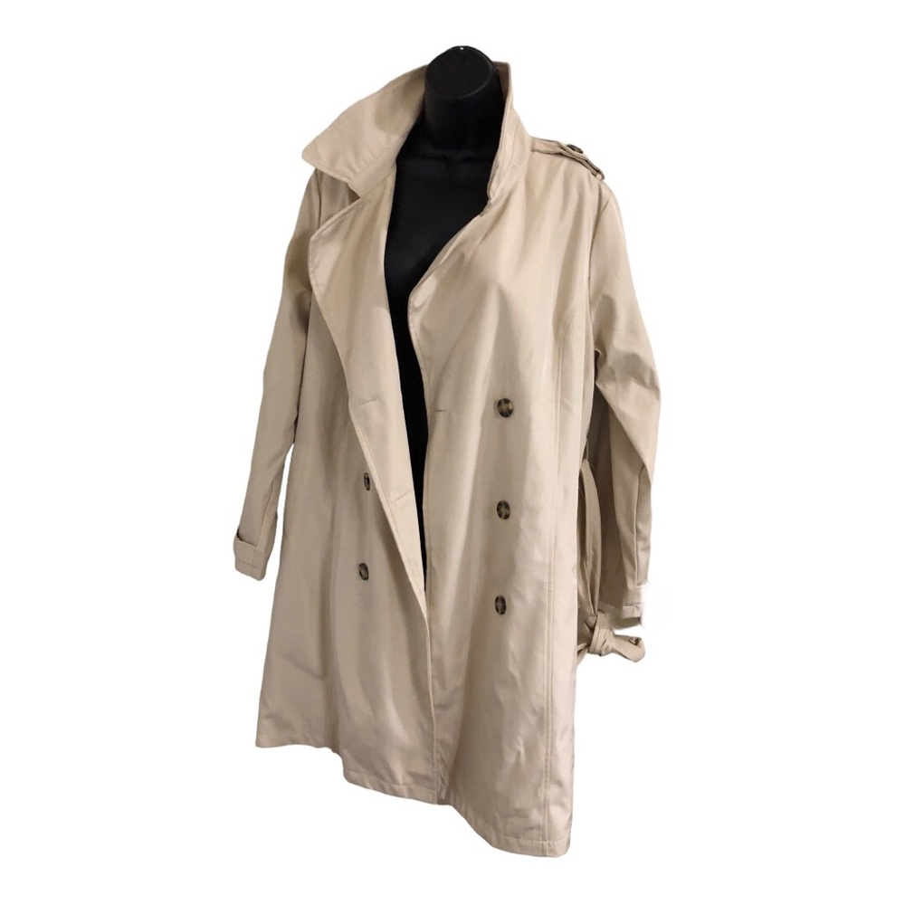 Stoosh ecru classic timeless double breasted belted trenchcoat size large new - Picture 14 of 16